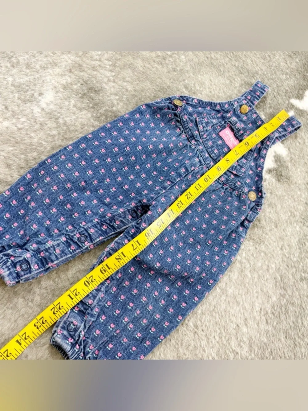 Vintage Union Made OshKosh B'gosh Pink Floral Blue Denim Overalls 12M